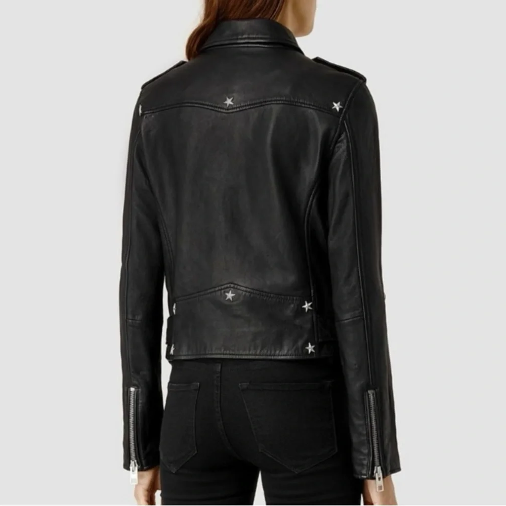 AllSaints Star Studded Raven Leather Biker Jacket Black US 6 Limited Edition - Picture 2 of 15